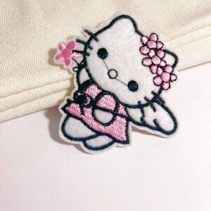 Pink Girly Hello Kitty Flowers-Iron on Patch